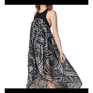 TOCCIN Black White Printed Trapeze High Low Sleeveless Maxi Dress size 20